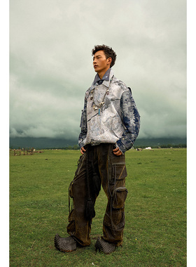 ANGEL CHEN陈安琪 AW24 丝绒牛仔多口袋抽绳工装裤