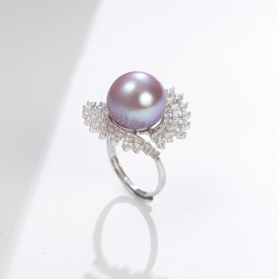 【吉杰】爱迪生珍珠银S925紫色珍珠戒指12-13mm