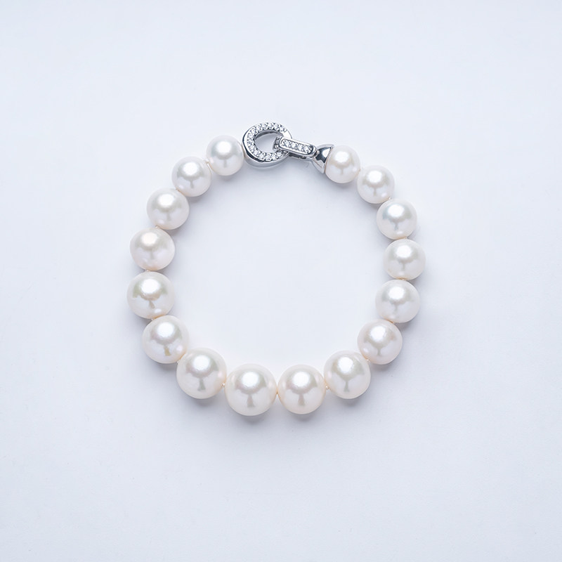 爱迪生珍珠天然珍珠简约百搭合金白色珍珠手链9-13mm强光珍珠手饰