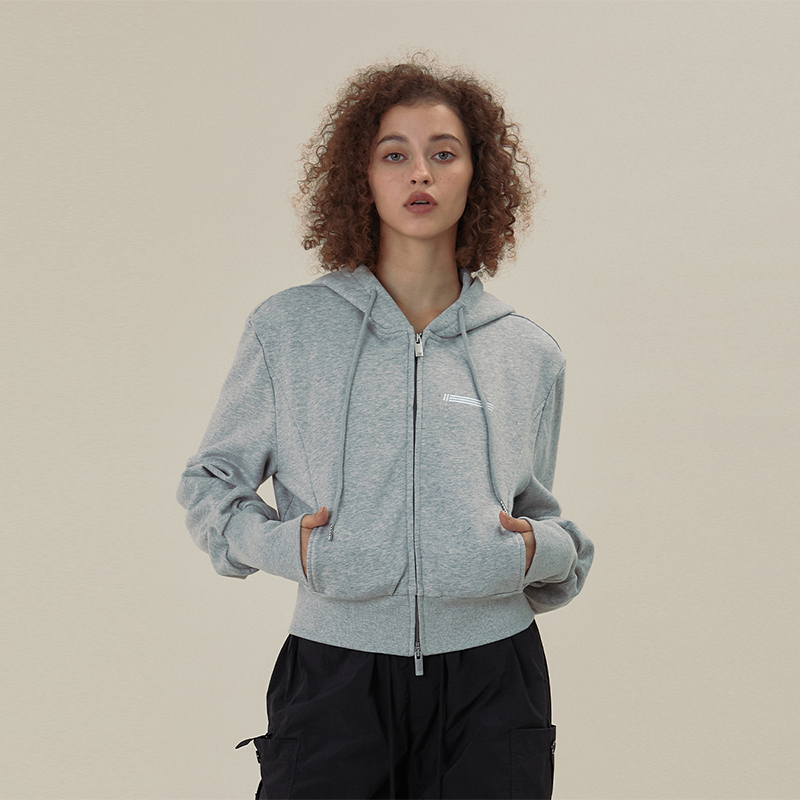 11E短款舒适VIBE帽子拉链卫衣