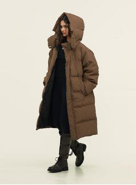 11E 特氟龙长款羽绒服美式复古秋冬连帽可脱卸可折叠大衣