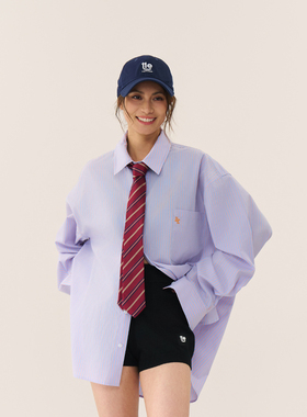 【所有女生的衣橱直播间】11E 长袖条纹休闲男女logo刺绣领带衬衫