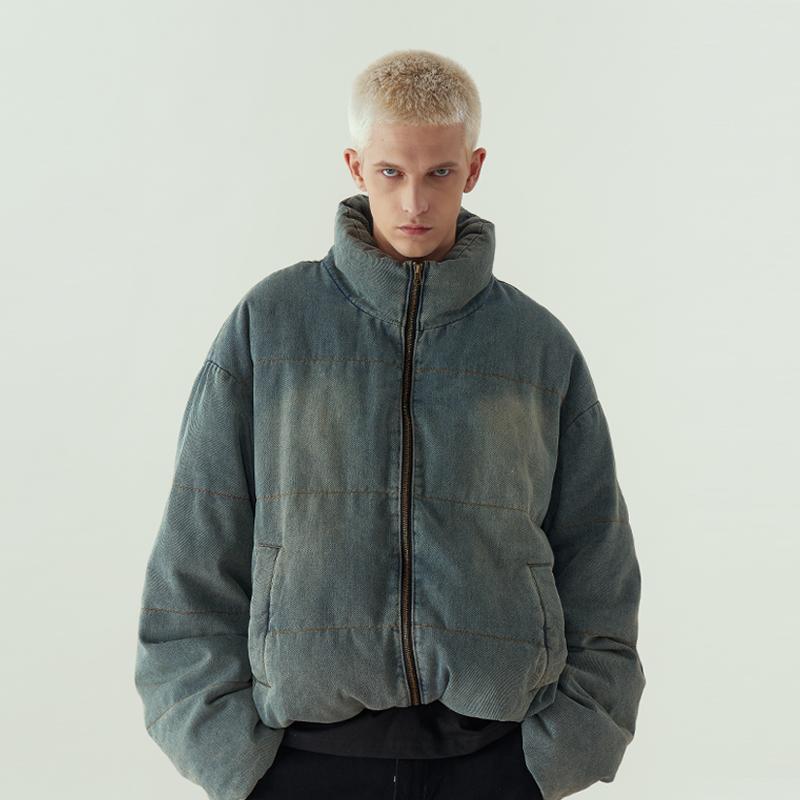 11E 牛仔双色短款羽绒服基础款美式复古加厚外套