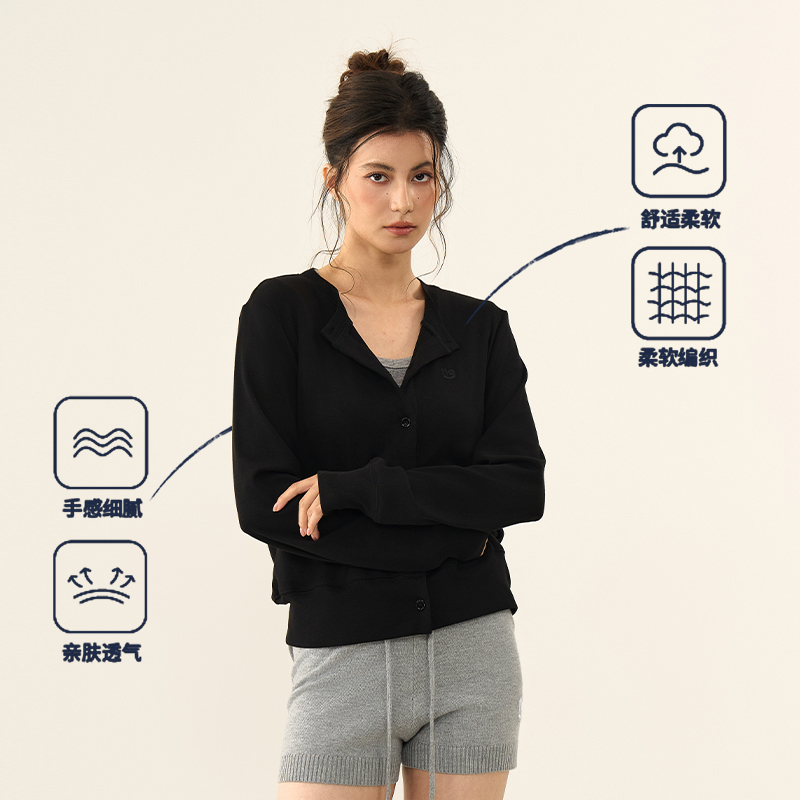 11E 刺绣logo休闲宽松长袖针织开衫短款女新款外套