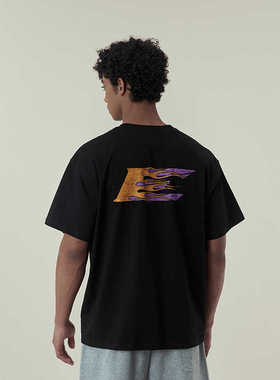 11E 美式休闲火焰E短袖T恤字母设计高街嘻哈宽松男女同款T恤短袖