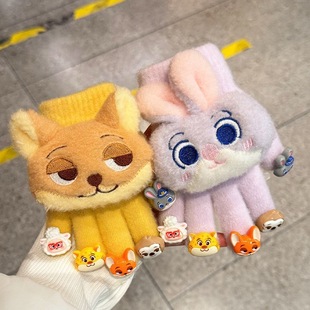 朱迪手套疯狂动物城尼克狐女童冬季保暖加绒加厚可爱卡通毛绒手套