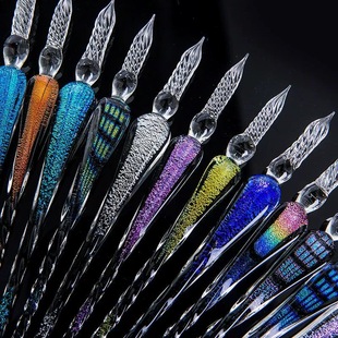 水晶玻璃笔网红星空套装签字笔学生用蘸水笔玻璃蘸墨笔文具礼品笔