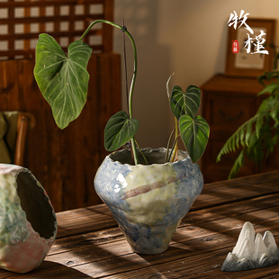 景德镇陶瓷花盆家用高级轻奢彩绘花瓶兰花君子兰绿植大号口径花器