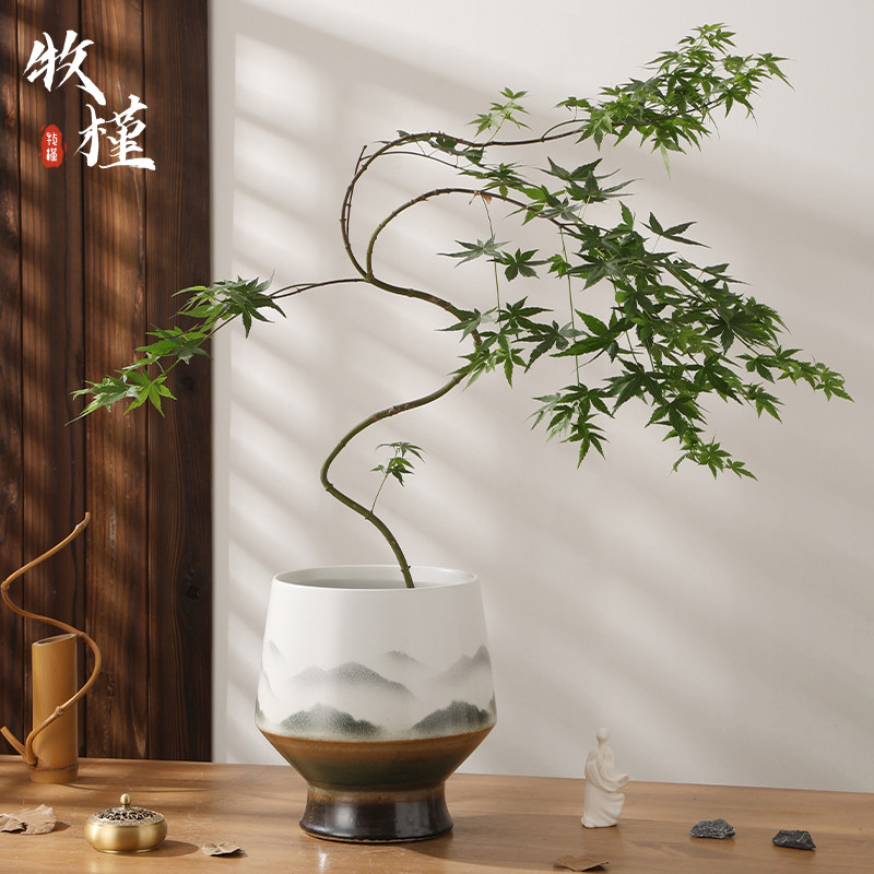 景德镇陶瓷花盆客厅新中式覆古山峰花瓶白色高级冬青专用高档大号