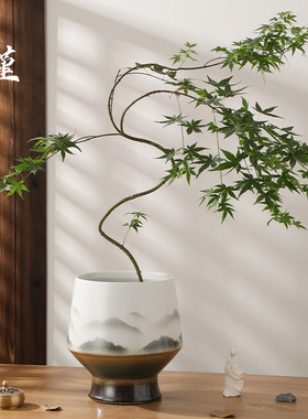 景德镇陶瓷花盆客厅新中式覆古山峰花瓶白色高级冬青专用高档大号