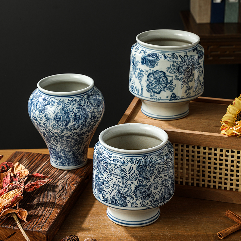 景德镇陶瓷花盆中式复古家用小号高脚青花瓷花瓶蝴蝶兰兰花专用小