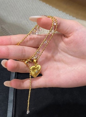 「万千热爱」爱心锆石双层叠戴气质项链小众高级感颈链轻奢锁骨链
