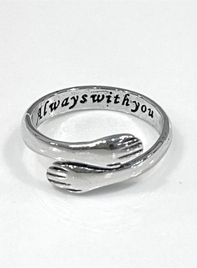 “hug me拥抱我”戒指小众设计简约百搭小众艺术开口可调节食指环