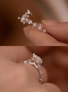 小红书同款戒指沉浸在星漪中的小美人鱼镶嵌莫桑石女戒指情侣订婚