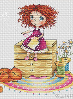 公主绣铺DMC自配套件纯棉线精准印花套件200430卡通绣花女孩