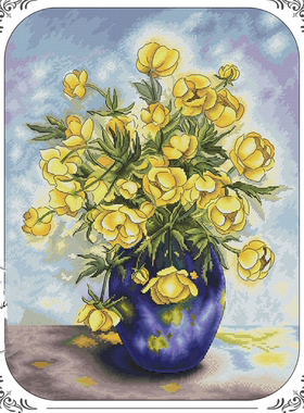 公主绣铺DMC自配套件纯棉线精准印花套件210817黄色大花瓶