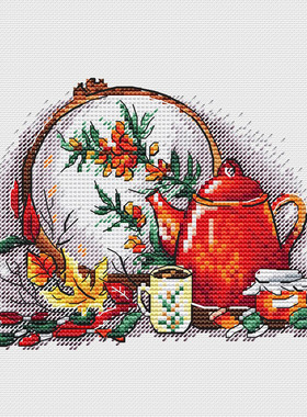 公主绣铺DMC自配套件纯棉线精准印花套件211233绣绷花草茶冬季