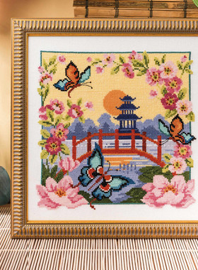 公主绣铺DMC自配套件纯棉线精准印花套件230123楼台亭阁小桥蝴蝶
