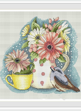 公主绣铺DMC自配套件纯棉线精准印花套件201214扶郎花小鸟