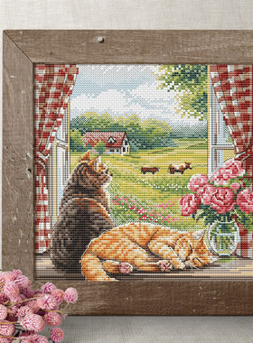 公主绣铺DMC线R线自配十字绣精准印花套件240701窗口猫咪夏季