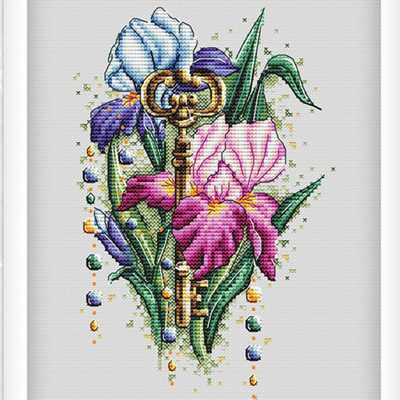 公主绣铺DMC自配套件纯棉线精准印花套件201023花花钥匙鸢尾花