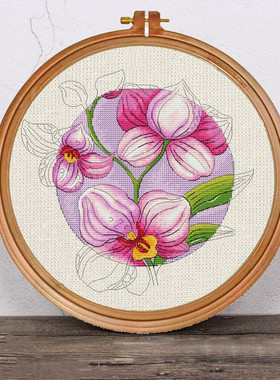 公主绣铺DMC自配套件纯棉线精准印花套件220106圆形花03兰花