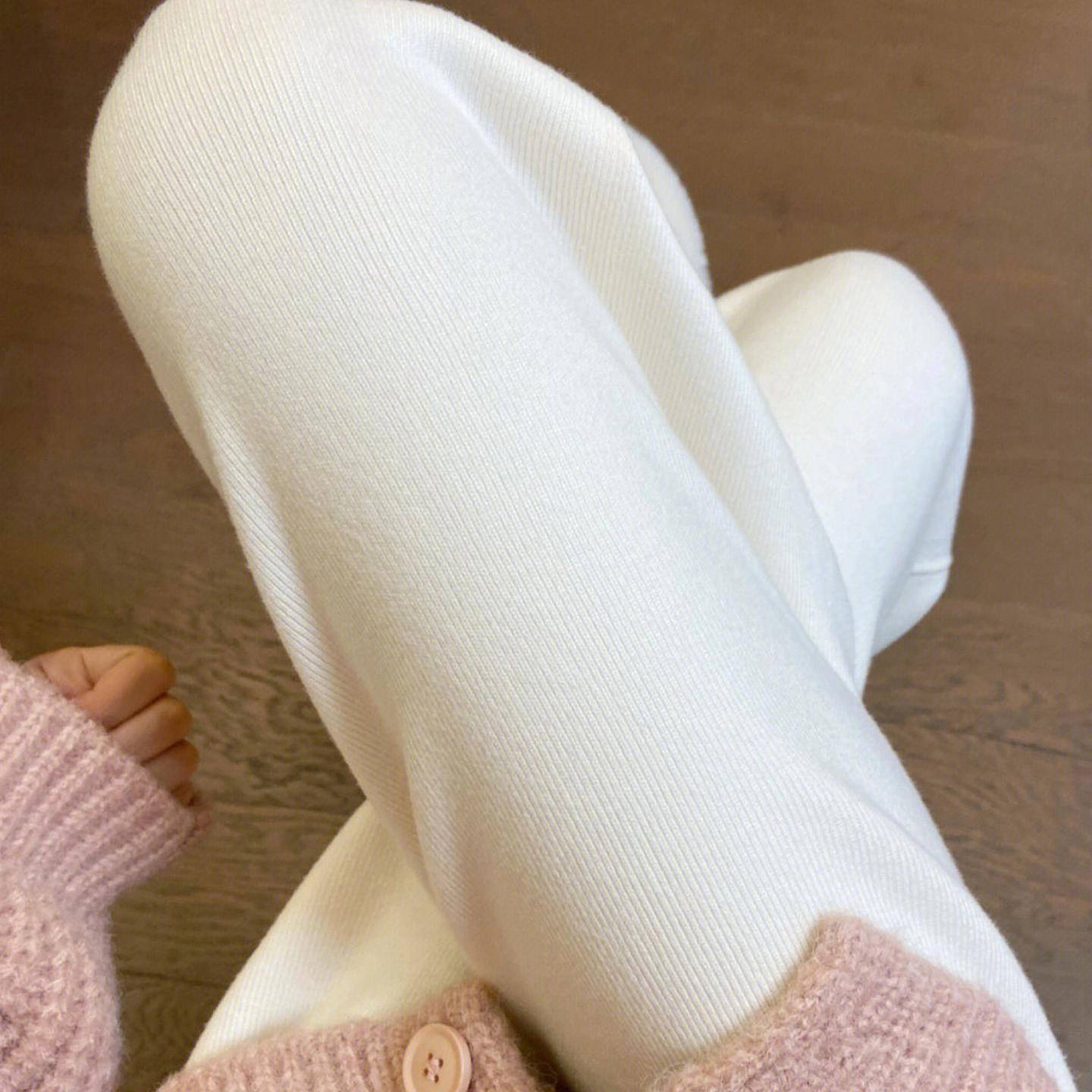 糯米裤小个子裤子150慵懒白色针织阔腿裤垂感窄版直筒拖地休闲裤