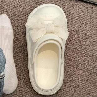子 蝴蝶结白色拖鞋 女夏季 时尚 厚底增高室内家居防臭舒服外出可爱鞋