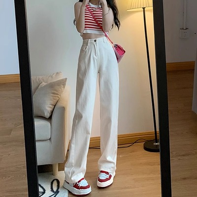 白色窄版阔腿垂感宽松百搭直筒裤