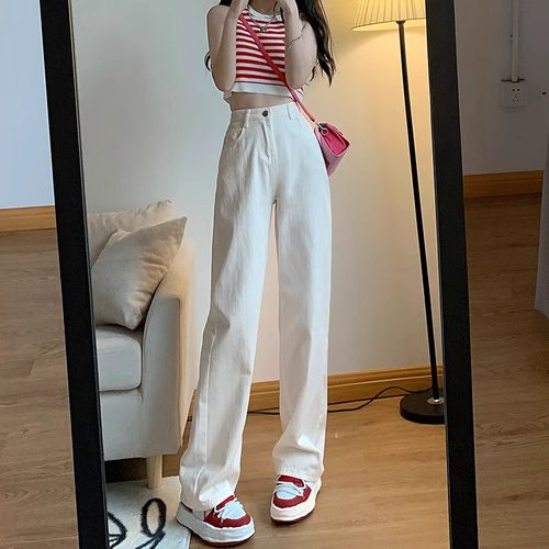 白色窄版阔腿垂感宽松百搭直筒裤