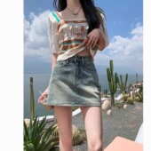 a字裙裤 薄款 高腰包臀显瘦梨型身材百搭半身裙 牛仔短裙女夏季 美式
