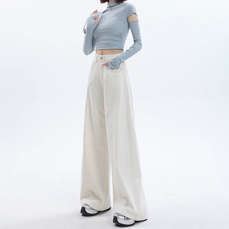 白色宽松垂感高腰显瘦阔腿拖地裤