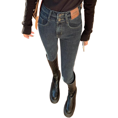 超高腰设计紧身弹力提臀小脚裤子