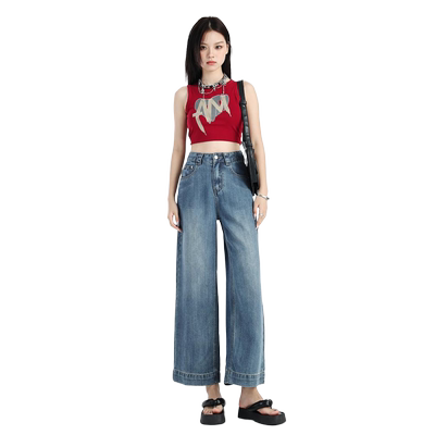 天丝垂感直筒宽松显瘦九分阔腿裤