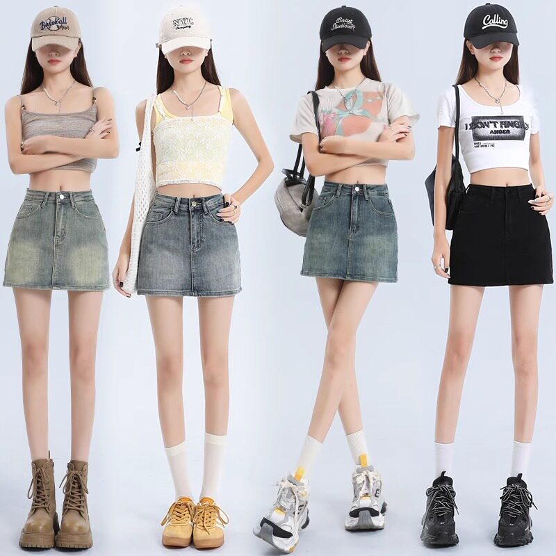 怀旧复古防走光牛仔短裙女2025夏薄款美式辣妹a字修身显瘦包臀裙