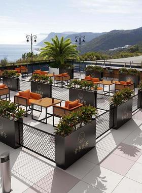 户外花箱商业街铁艺花坛组合奶茶烧烤店外摆隔断花盆大型绿化花槽