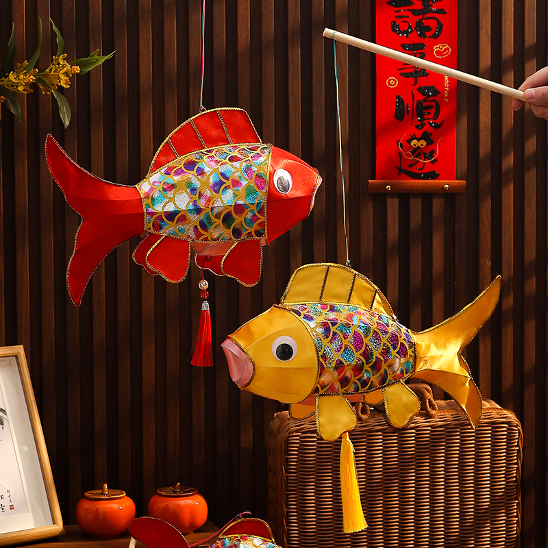 非遗成品锦鲤花灯2026马年新年装饰金鱼鲤鱼灯笼古风手提发光鱼形