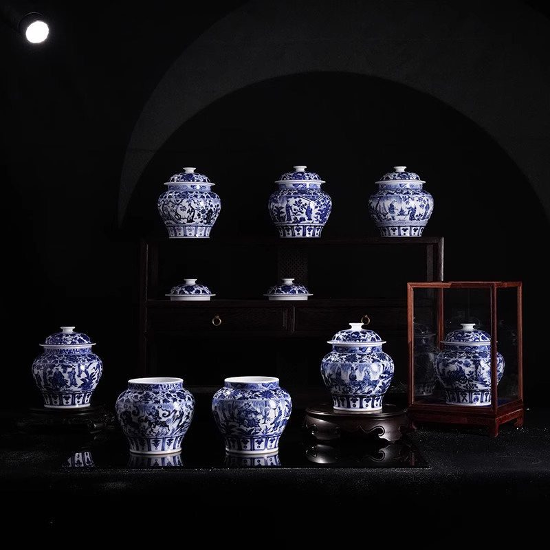 蓝本八大罐珍藏限量版蓝本元风人物故事收藏艺术瓷器送礼中式陈设