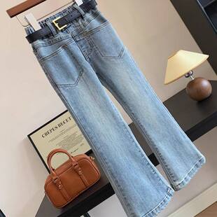 小猪班纳女童牛仔裤新款洋气长裤高腰百搭弹力水洗显瘦加绒喇叭裤