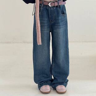 小猪班纳儿童牛仔裤直筒女童韩版宽松阔腿裤中大童春秋款百搭裤子