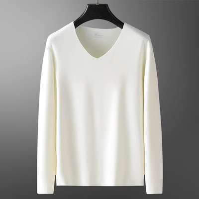 羽毛蛋白德绒保暖内衣男士秋季加绒秋衣V领长袖T恤无痕白色打底衫