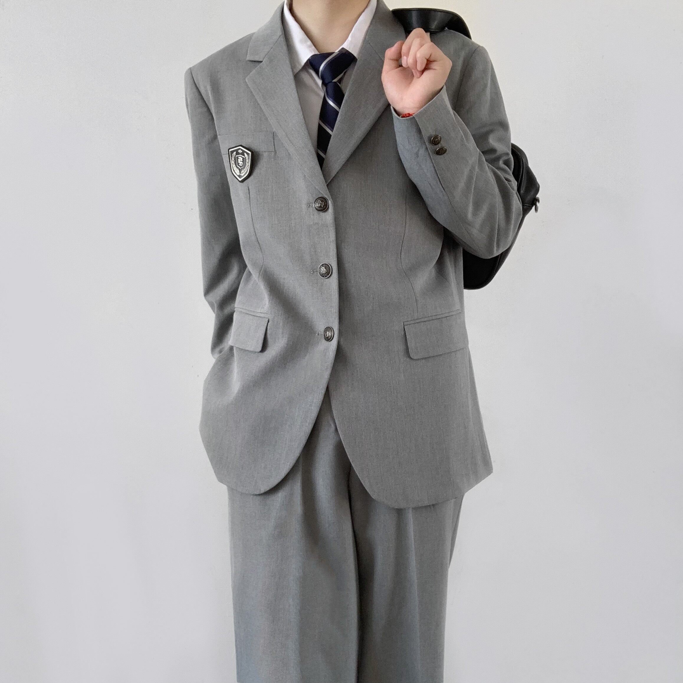 木村叔dk原创灰色西装外套男生春秋季日系大学生黑色西服制服套装