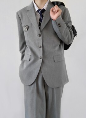 木村叔dk原创灰色西装外套男生春秋季日系大学生黑色西服制服套装