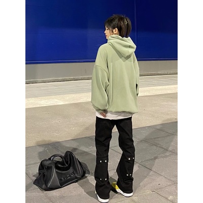 AHCN美式复古街头纽扣小众设计vibe风微喇牛仔裤休闲百搭长裤情侣