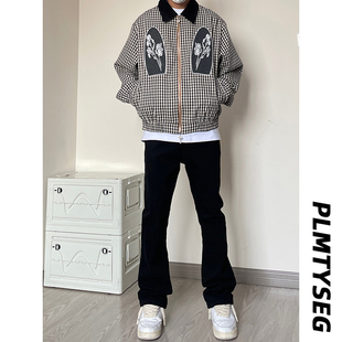 qtstudio微喇黑色牛仔裤男大码直筒喇叭美式高街修身裤子男款秋季