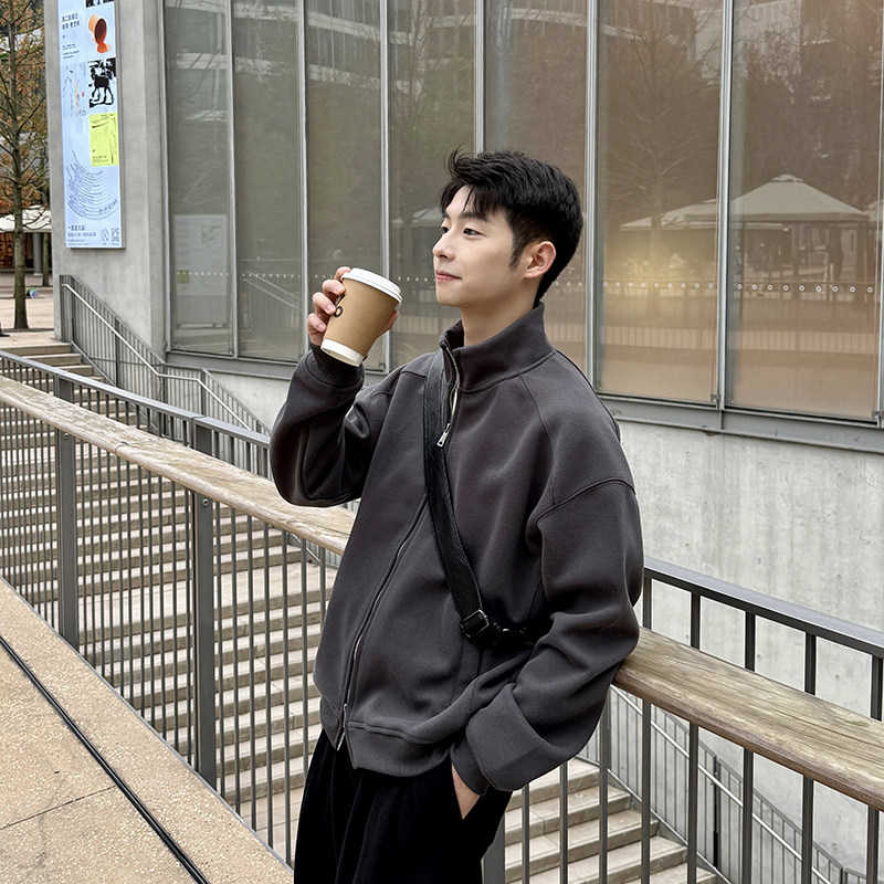 420g重磅短款立领卫衣开衫男生春秋季2025新款上衣外套休闲宽松