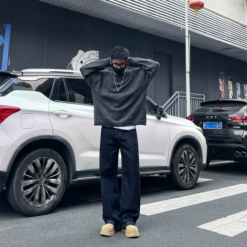 DAL 复古丹宁色直筒牛仔裤男2025年春季宽松阔腿水洗深蓝原色长裤