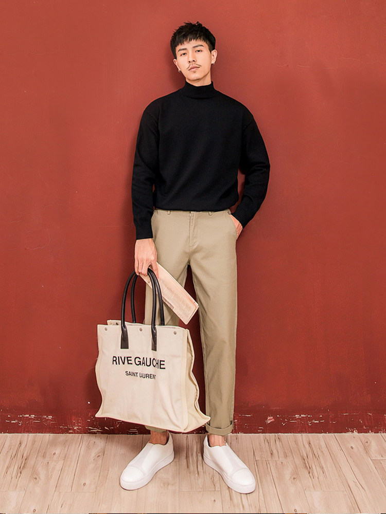 毛衣男冬季加绒加厚中半高领2025黑色毛线衫衣服内搭针织打底衫男