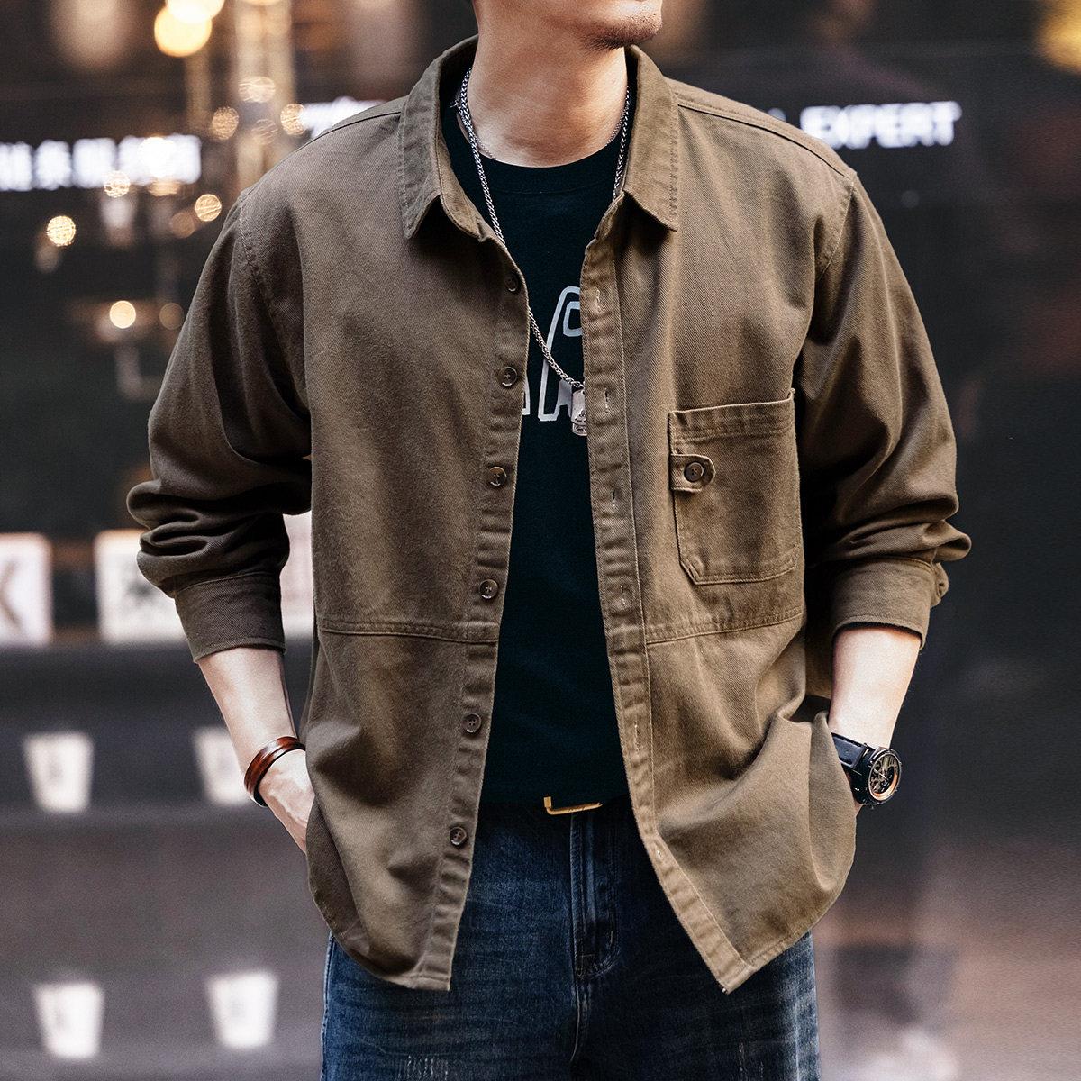 格蓝鹿美式重磅设计感工装衬衫男2026春秋新款宽松长袖衬衫衣外套