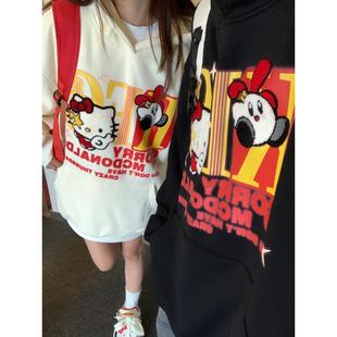 外套 可爱凯蒂猫刺绣印花连帽卫衣情侣秋冬男女加绒帽衫 GTGA 美式